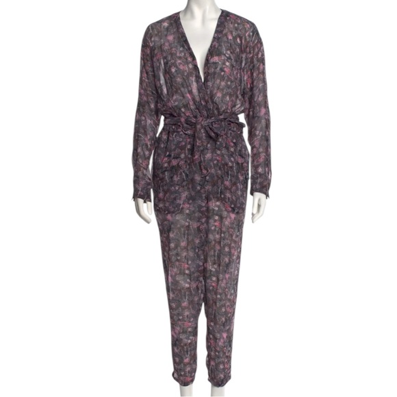 IRO Pants - IRO Floral Plunge Neckline Long Sleeve Jumpsuit in Grey Size 4 — STUNNING!!!